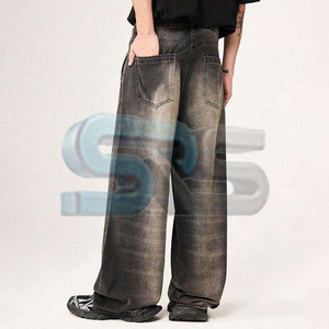 Pantalones de Hombre Holgados de Mezclilla Lavada, Estilo Baggy, Color Sólido, Cómodos, con Logotipo Personalizado, Cintura Recta de Moda, Algodón - Product Image 6