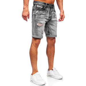 Mens Summer <b>Denim</b> Shorts Custom Rhinestone Vintage Streetwear Embroidery Washed Jeans Jorts with Logo Design - Product Image 3