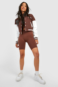 Veste universitaire unisexe avec col côtelé distinctif, manches contrastées, esprit scolaire, broderie personnalisée, équipe scolaire - Product Image 3