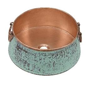 Lavabo de Baño Antiguo de Doble Pared de Cobre Puro con Acabado en Pátina Verde, Lavabo de Baño en Forma Redonda en Venta - Product Image 5