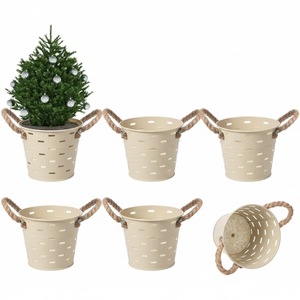 Cubos de Metal con Recubrimiento en Polvo Color Crema Estilo Vintage al por Mayor con Asas de Hierro, Decoración Rústica, Macetas y Cubos - Product Image 2