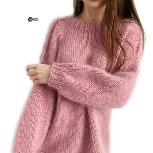 Pullover Kasjmier Nepbont Trui Dames \ Slanke Pasvorm Heavy-Duty Ronde Hals Imitatiebont Mohair Trui Vrouwen