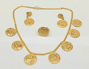 <b>24K</b> <b>Gold</b> Plated Coin Necklace Set Women's Traditional Engagement & Wedding Jewelry Brass Chain Pendant Earrings Fashion <b>Rings</b> - Product Image 2