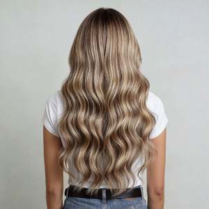 Extensions de cheveux humains Remy lisses # Mélange blond platine brun moyen 6/60 - Product Image 4