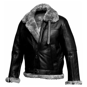 Heavyweight Comfortable Material Unique Style <b>Shearling</b> Leather <b>Jacket</b> Waterproof Custom Logo Regular Size Leather <b>Jacket</b> - Product Image 5