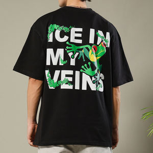 Gran oferta de Camiseta estampada de manga corta con hombros caídos y cuello redondo para hombre, camiseta de Terry de gran tamaño con estampado de hielo en mis venas para hombre - Product Image 3