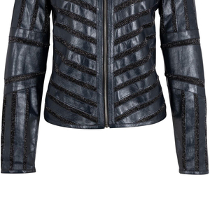 Veste courte pour femme en cuir véritable de haute qualité, personnalisée, avec inserts zippés et paillettes, chez Nurak Sports - Product Image 5