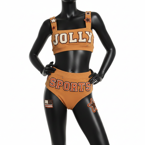 ชุดบิกินี่ผู้หญิง 220 GSM ผ้าโพลีเอสเตอร์ผสมสแปนเด็กซ์เนื้อเนียน สีมัสตาร์ดส้ม ปักลายปะติด พร้อมปักโลโก้ตามสั่ง - Product Image 5