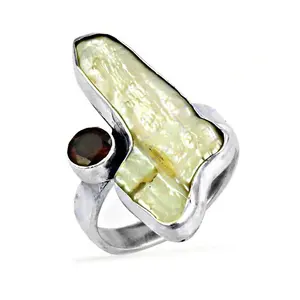 Anillo de Plata 925 con Perla Geométrica y Granate para Mujer, Estilo Boho y Hip Hop, Piedra Natural, Corte Ovalado, Joyería Fina - Product Image 2