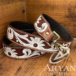 อะไหล่สายหนังวัวแท้ทำด้วยมือและสายรัดกล้องลายดอกไม้คุณภาพสูงพร้อมสแนปทองเหลืองโบราณ - Product Image 1