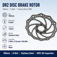Disque de frein à ondes DR2 160 mm, 6 boulons, acier inoxydable, pour vélo, vélo électrique, trottinette électrique, vélo pour enfants, ODM