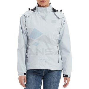 <b>Women</b> <b>Lightweight</b> Rain <b>Jacket</b> Waterproof Softshell Windbreaker with Hood for Hiking Camping and Travel Light Grey - Product Image 2