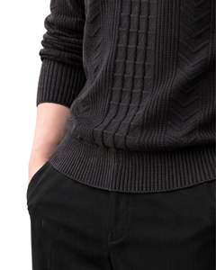 Pull en maille à col montant pour homme, noir uni, motif torsadé texturé, chaud, décontracté, pour l'hiver, OEM personnalisé, haute qualité pour homme - Product Image 6