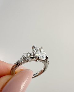 Vintage Inspired <b>Oval</b> Cut <b>Moissanite</b> Solitaire <b>Engagement</b> <b>Ring</b> with Delicate Petal Setting and 1.8 MM Band for Bridal Use - Product Image 3