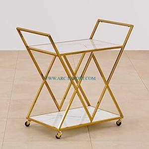 Chariot de service à 2 niveaux en métal plaqué or Unique New Look Premium Quality Home Decorative Luxury Hotel Dessert Servant Carts - Product Image 2