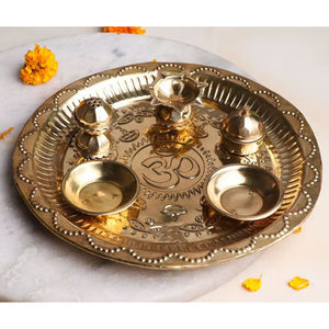 Pooja Thali โลหะสง่างามพร้อมขาตั้ง agarbati และที่วางแบบดิยา Diwali pooja งานแต่งงาน Mandap ยินดีต้อนรับ - Product Image 6