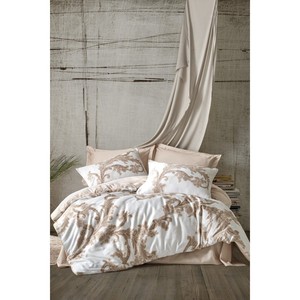 Juego de Funda Nórdica Doble Loren Beige de Satén de Algodón con Técnica de Tejido Floral, Disponible en Tamaños King, Queen y Twin para Hogar, Cama, Boda, Hotel - Product Image 1