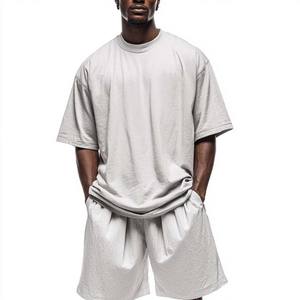 OEM Ropa de hombre Deportes Gimnasio Conjuntos Tallas grandes 100% Algodón Color sólido Transpirable Camisetas sueltas Pantalones cortos de gran tamaño de verano - Product Image 4