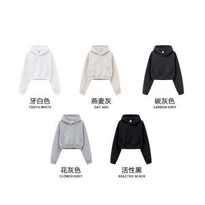 2025 nuevo diseño mujer Casual Crop Hoodie venta al por mayor mujeres algodón Terry Blank Crop Pullover Hoodies - Product Image 3