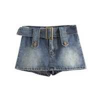 Mini-jupe décontractée Y2K en denim naturel tricoté avec dentelle, ceinture, boutons et diamants, de haute qualité, confortable, délavée, style streetwear, coupe trapèze