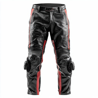 Pantalon de motard pour homme en cuir de vachette véritable, fermeture boutonnée, coupe large, poids moyen, protection UV, écologique, plusieurs poches