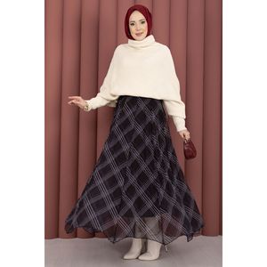 Jupe midi en mousseline doublée à motif écossais noir, taille naturelle, respirante, douce, en coton et élasthanne, taille XS, idéale pour l'hiver - Product Image 6