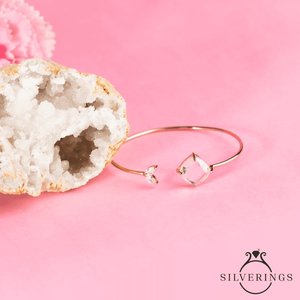 Silverings Pulsera Ajustable de Plata de Ley 925 con Piedra Sagrada, Oro Rosa y Circonita, con Forma de Diamante Corte Princesa - Product Image 4
