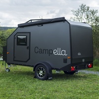 Caravane miniature Campella, remorque de voyage en aluminium noir, camping moderne, remorquable, 2 personnes, aventure en plein air, voyage tout-terrain