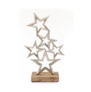 ดาวอลูมิเนียมสีเงินบนฐานไม้อ่อนตกแต่งคริสต์มาสแรงบันดาลใจที่ดีงามสำหรับปาร์ตี้ที่บ้านแขวนปีใหม่คริสต์มาสปาร์ตี้ - Product Image 1