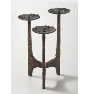 Bronze 3-Tier Decorative Candle Stand with Ribbed Textured Columns and Shallow Dish <b>Tops</b> for Modern & Artistic Interiors - Product Image 1