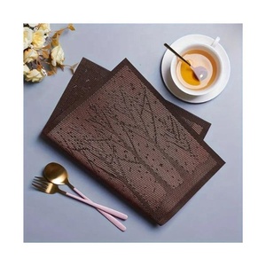 Bold Brown Tress Jacquard Design Embossed Hot Selling Classy Embroidered Heat Stain Resistant Anti-skid Washable Cotton Placemat - Product Image 1