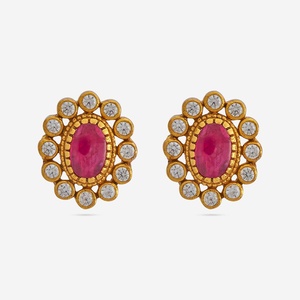 Pendientes de tuerca vintage Silver Temple 186506 de acero inoxidable con engaste de latón, diseño floral, estilo religioso, perla para boda - Product Image 1