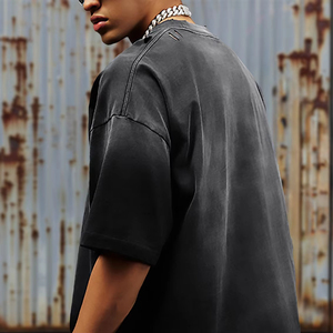 Men's Boxy Fit Oversized T-<b>Shirt</b> Distressed Drop Shoulder Luxury Quality Streetwear Hip Hop Style Long Length - Product Image 6