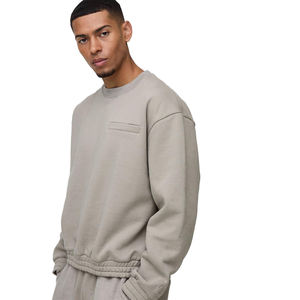 Sudadera de cuello redondo de gran tamaño para hombre, jersey de lana de algodón con detalle de bolsillo en el pecho, logotipo personalizado, sudaderas con capucha holgadas lisas - Product Image 1