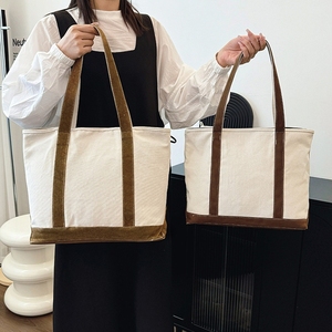 Bolsa de Mano de Lona de Algodón Premium, Bolsa de Compras Ecológica Reutilizable, Logotipo Personalizado, Cierre Abierto, Todas las Temporadas, para Mujeres, Estudiantes y Trabajadores de Oficina - Product Image 1