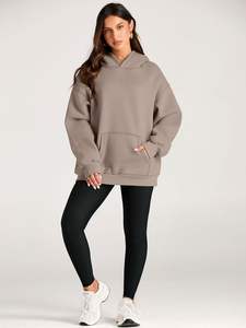 Sweat à capuche surdimensionné gris pour femme avec fermeture éclair Style pull en molleton à manches longues sweat à la mode hiver et automne tenue - Product Image 5