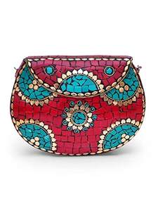 Elegant Mosaic Bohemian <b>Clutch</b> <b>Bag</b> Handmade Antique Ethnic Design with Metal Chain At Lowest Price By HF CRAFTS - Product Image 6
