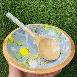 Cuenco de diseño de esmalte de madera de mango hecho a mano de alta calidad con cuchara de servicio pulida estilo de lujo moderno para regalos - Product Image 1