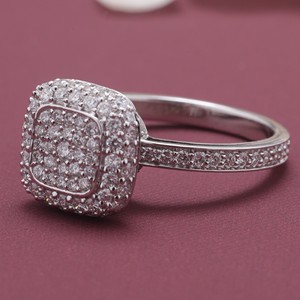 IGI Certified Lab Grown Round Brilliant Cut Halo Pave Diamond Engagement-Wedding <b>Ring</b> in 14K Solid <b>Gold</b> Rhodium Plated - Product Image 2