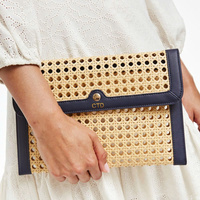 Dernière pochette design colorée en rotin bordé de cuir, fabriquée au Vietnam