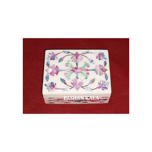 Joyero de mármol blanco con forma de rectángulo de madreperla con incrustaciones de mezcla hermosa con caja con incrustaciones de aniversario de matrimonio - Product Image 1