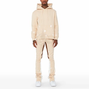 Venta al por mayor precio barato logotipo personalizado Slim Fit chándales de peso pesado de los hombres acampanados apilados chándal de pierna recta para los niños - Product Image 1