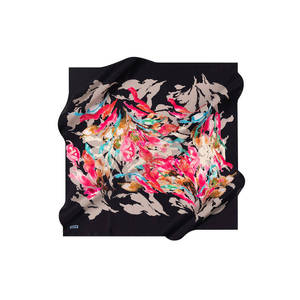 Black Silk Twill Floral Square Scarf for Girls - Product Image 1