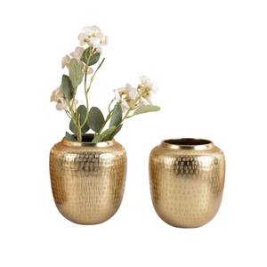 Vases de table en métal doré modernes et élégants avec finition texturée martelée, ensemble de 2 vases à fleurs pour la maison et l'exposition sur table - Product Image 3