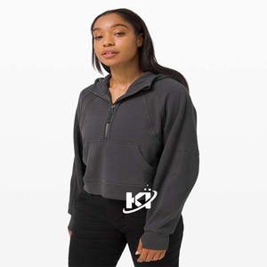 Trou de pouce pour femmes nouveau Style veste à capuche légère demi-fermeture éclair pour femmes douce et naturellement respirante pour l'hiver - Product Image 1