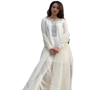 ชุด salwar แบบแขนยาวคอกลมผ้าจอร์เจียเทียมดูเรียบและมีระดับ - Product Image 1