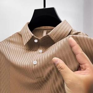 2024 verano POLO camisa cuello a rayas hombres deportes Polo camisa Top malla transpirable manga corta Camiseta Color sólido - Product Image 6