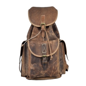 Mochila De cuero auténtico para hombre, morral de cuero Vintage para senderismo y acampada, peso ligero - Product Image 2