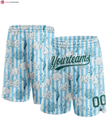Pantalones Casuales Unisex con Cintura Elástica Transpirable, Diseño 3D de Palmeras Hawaianas y Osos Surfistas, Color Azul Claro y Blanco Real