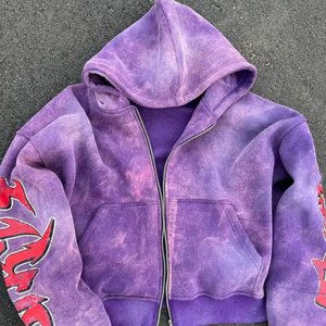 Para lavado recortado Sun Faded 330gsm Fleece 100% algodón Heavyweight Vintage French Terry Acid Wash Sudadera con capucha de invierno de gran tamaño - Product Image 1